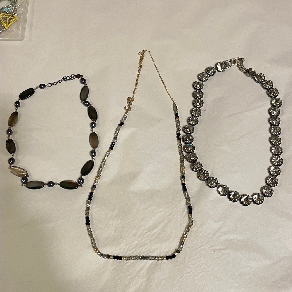 Source Unknown Silver and Black Necklace Trio